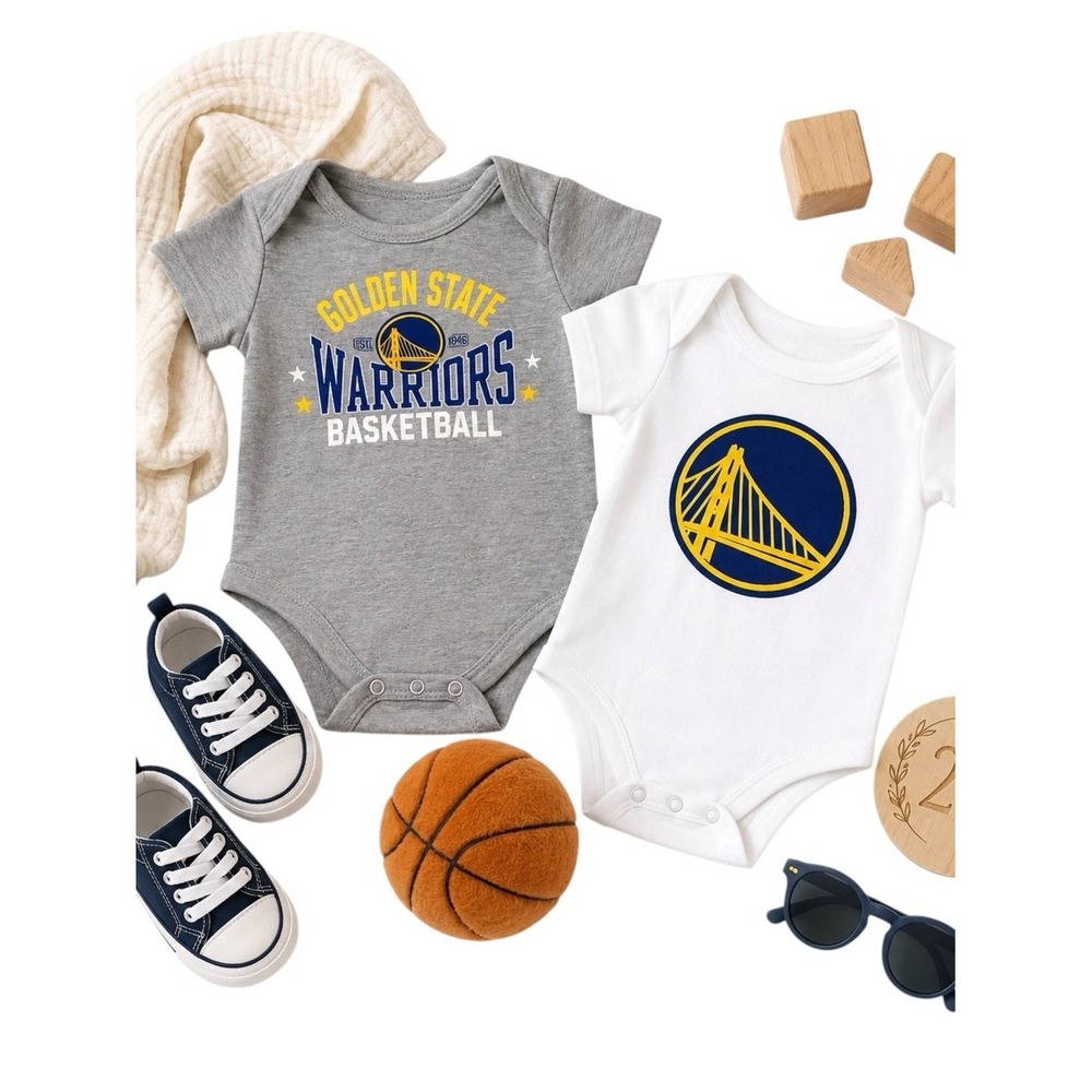 NBA Golden State Warriors Baby Bodysuit 2 Pack 24M Official Basketball Set NWOT